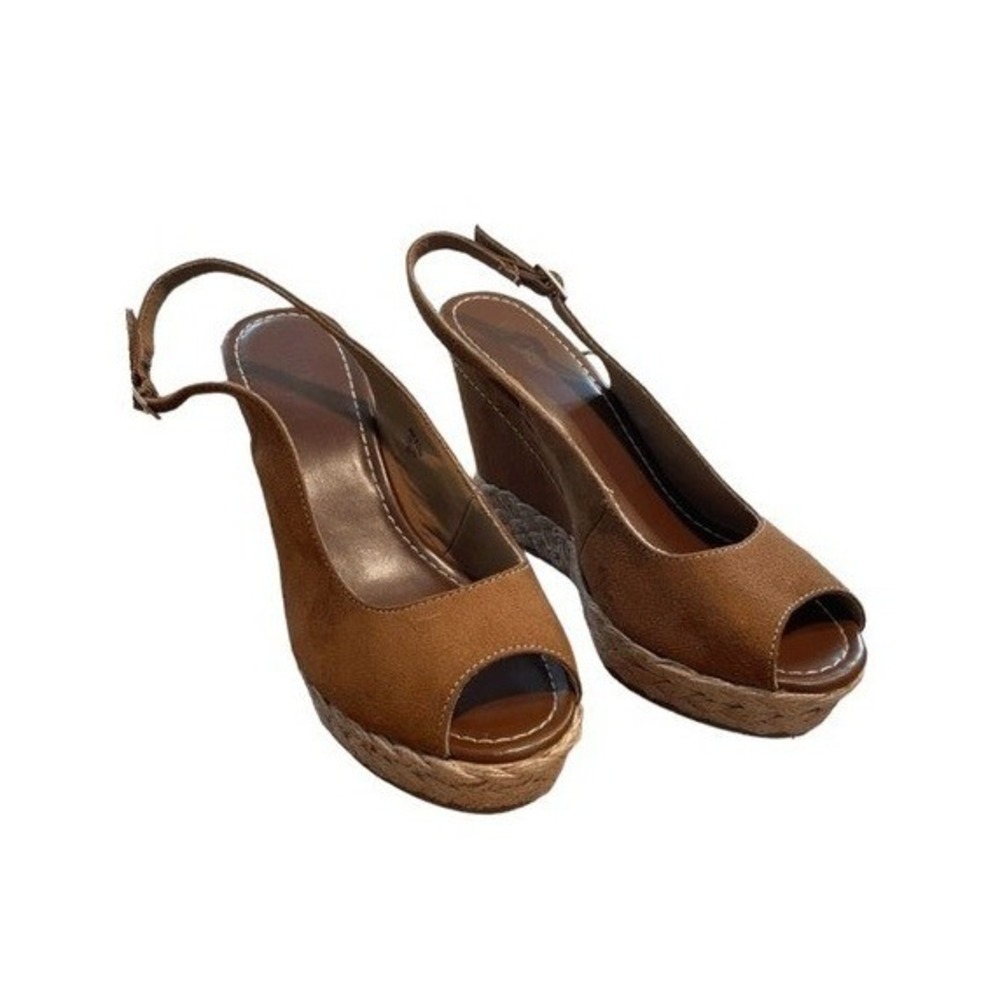 Brash Platform Wedge Sandals Brown Suede Leather Peep Toe Espadrille 10